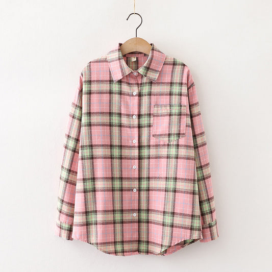 Women Long Sleeve Checked Tops
